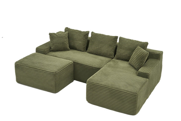 English Elm 95 Inch Modular Cloud Sectional Sofa with Corduroy Upholstery Chaise and Ottoman W3728S00022