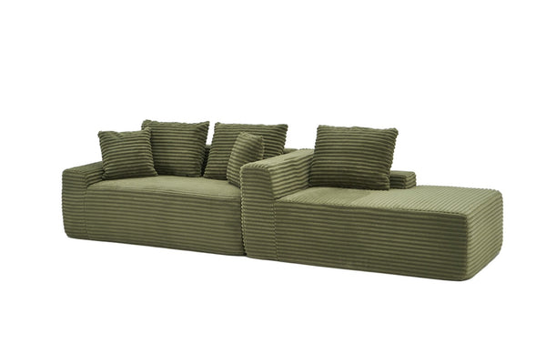 English Elm 95 Inch Modular Cloud Sectional Sofa with Corduroy Upholstery Chaise and Ottoman W3728S00022