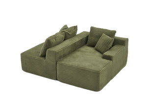 English Elm 95 Inch Modular Cloud Sectional Sofa with Corduroy Upholstery Chaise and Ottoman W3728S00022
