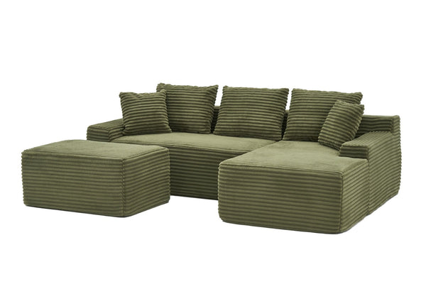 English Elm 95 Inch Modular Cloud Sectional Sofa with Corduroy Upholstery Chaise and Ottoman W3728S00022