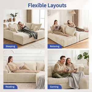 English Elm 95 Inch Modular Cloud Sectional Sofa Corduroy Upholstered L Shape with Chaise Ottoman W3728S00023