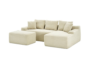 English Elm 95 Inch Modular Cloud Sectional Sofa Corduroy Upholstered L Shape with Chaise Ottoman W3728S00023