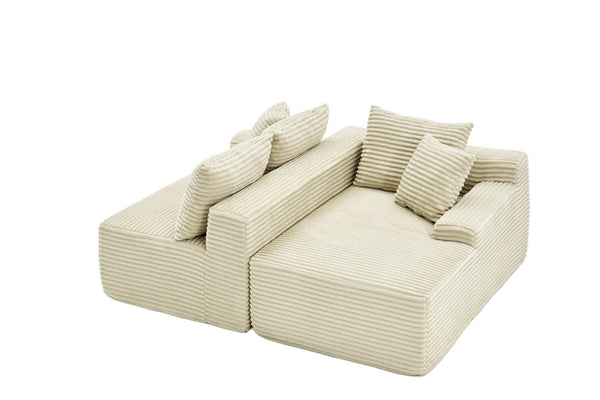 English Elm 95 Inch Modular Cloud Sectional Sofa Corduroy Upholstered L Shape with Chaise Ottoman W3728S00023