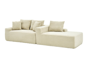 English Elm 95 Inch Modular Cloud Sectional Sofa Corduroy Upholstered L Shape with Chaise Ottoman W3728S00023