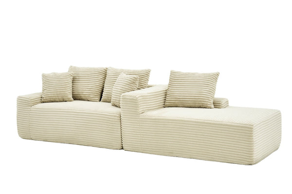 English Elm 95 Inch Modular Cloud Sectional Sofa Corduroy Upholstered L Shape with Chaise Ottoman W3728S00023