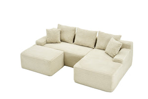 English Elm 95 Inch Modular Cloud Sectional Sofa Corduroy Upholstered L Shape with Chaise Ottoman W3728S00023