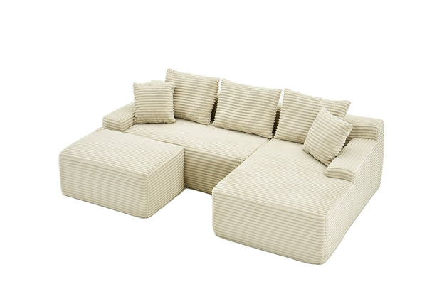 English Elm 95 Inch Modular Cloud Sectional Sofa Corduroy Upholstered L Shape with Chaise Ottoman W3728S00023