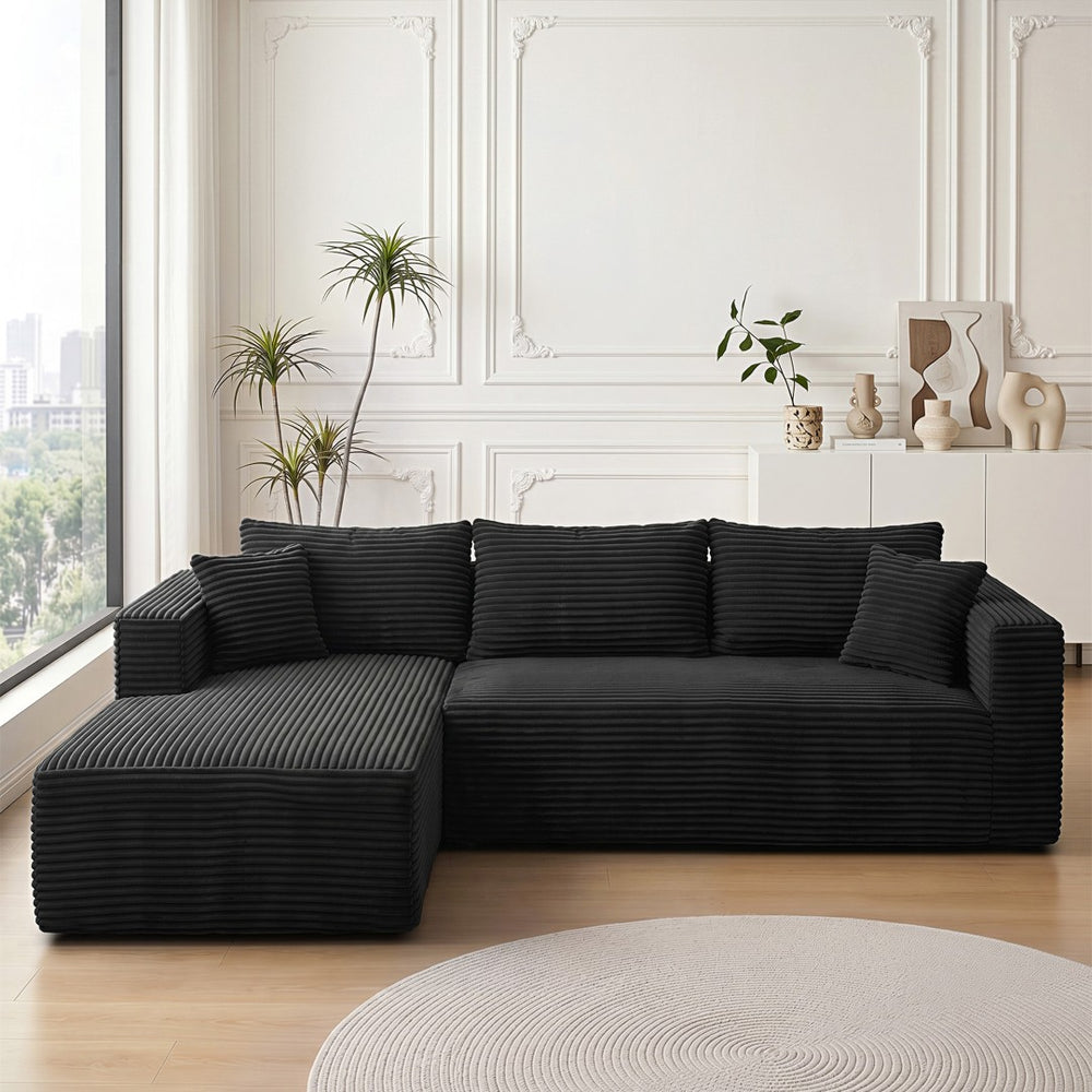English Elm 105 Inch Corduroy Modular Sectional Sofa Sink-In Cloud Cushion Chaise Lounge Set W3728S00024