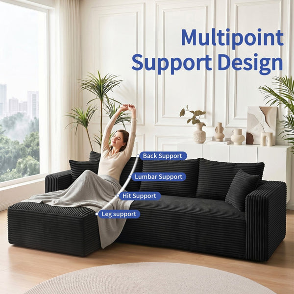 English Elm 105 Inch Corduroy Modular Sectional Sofa Sink-In Cloud Cushion Chaise Lounge Set W3728S00024