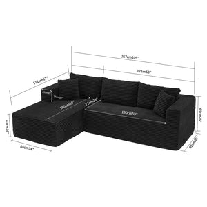 English Elm 105 Inch Corduroy Modular Sectional Sofa Sink-In Cloud Cushion Chaise Lounge Set W3728S00024