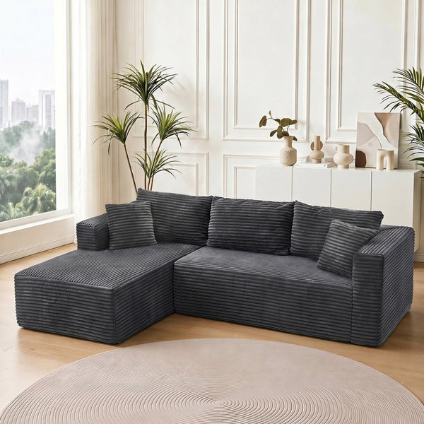 English Elm 105 Inch Modular Corduroy Sectional Sofa Deep Lounging L Shape Cloud Cushion Design W3728S00025