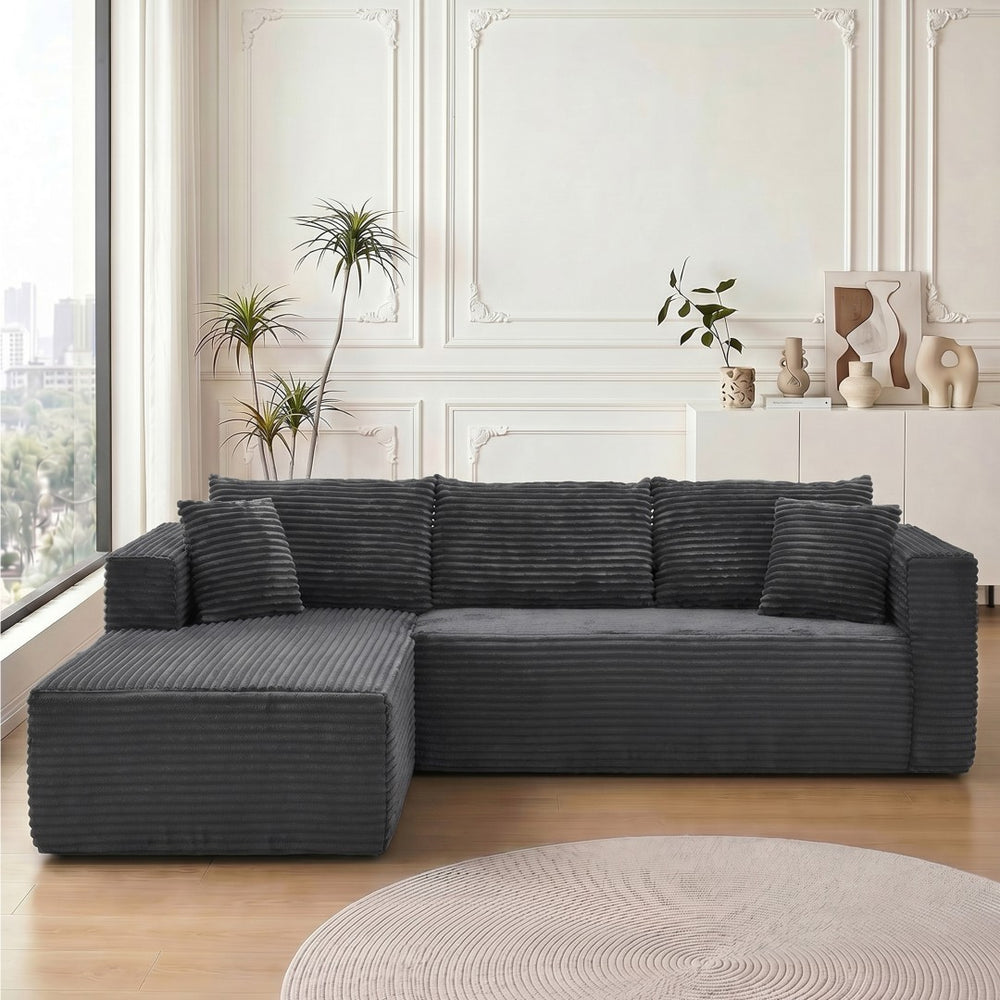 English Elm 105 Inch Modular Corduroy Sectional Sofa Deep Lounging L Shape Cloud Cushion Design W3728S00025