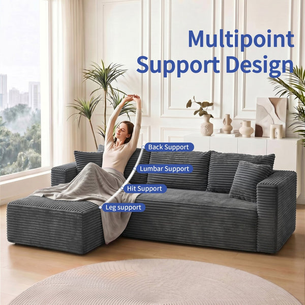 English Elm 105 Inch Modular Corduroy Sectional Sofa Deep Lounging L Shape Cloud Cushion Design W3728S00025