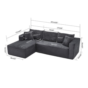 English Elm 105 Inch Modular Corduroy Sectional Sofa Deep Lounging L Shape Cloud Cushion Design W3728S00025