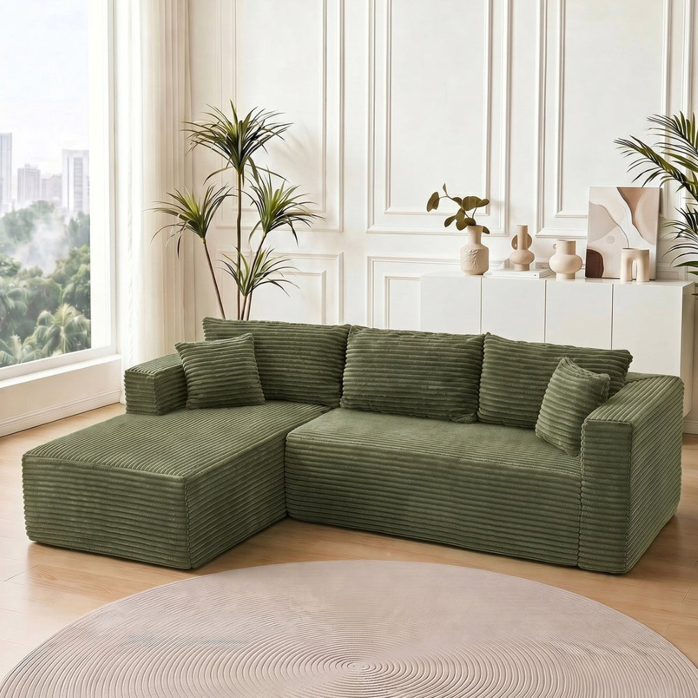 English Elm 105 Inch Corduroy Cloud Sectional with Deep Sink Cushions and Modular L-Shape Design W3728S00026