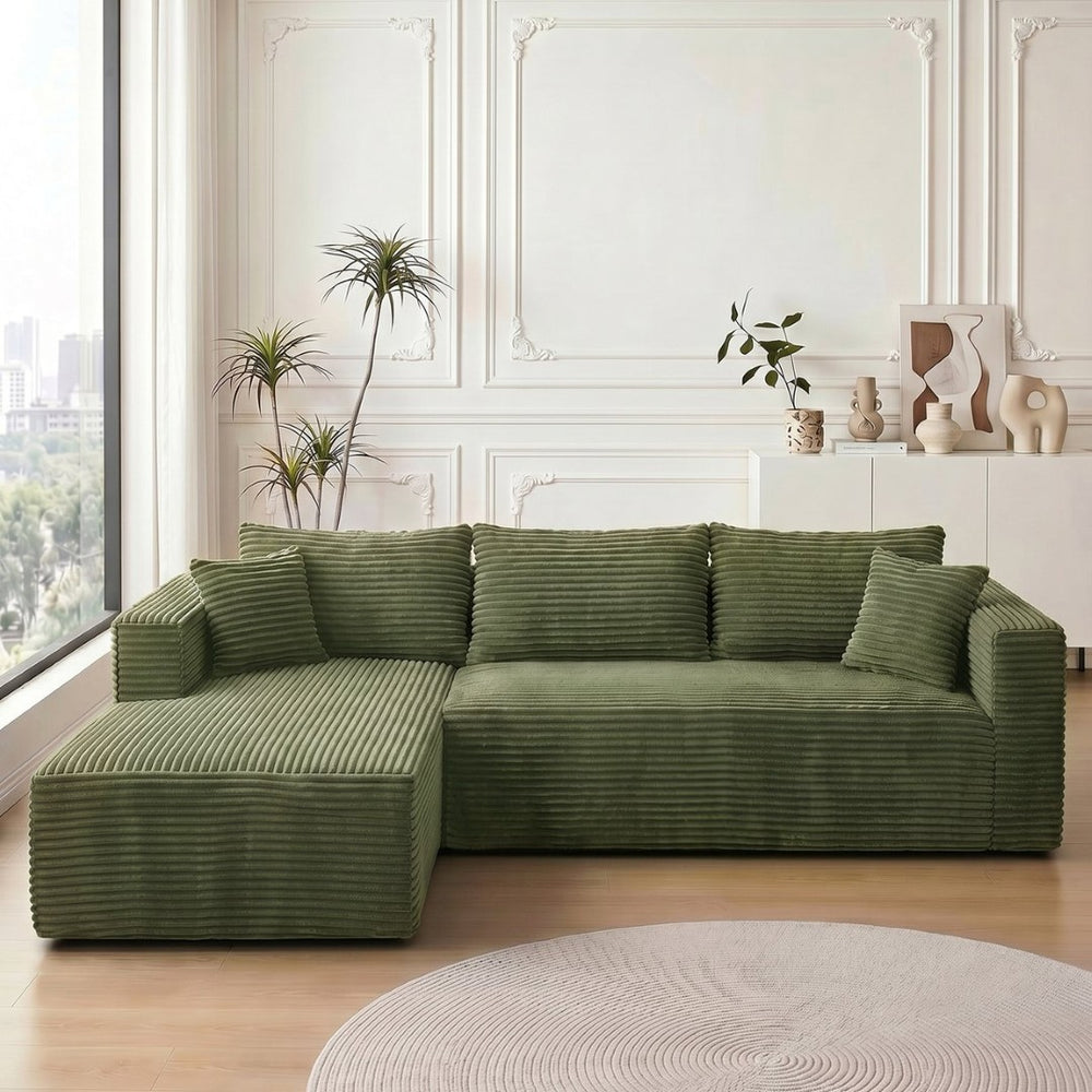 English Elm 105 Inch Corduroy Cloud Sectional with Deep Sink Cushions and Modular L-Shape Design W3728S00026