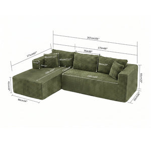 English Elm 105 Inch Corduroy Cloud Sectional with Deep Sink Cushions and Modular L-Shape Design W3728S00026