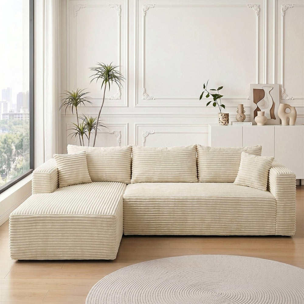 English Elm 105 Inch Modular Sectional Sofa Corduroy Cloud Cushion L Shape Lounger Living Room W3728S00027