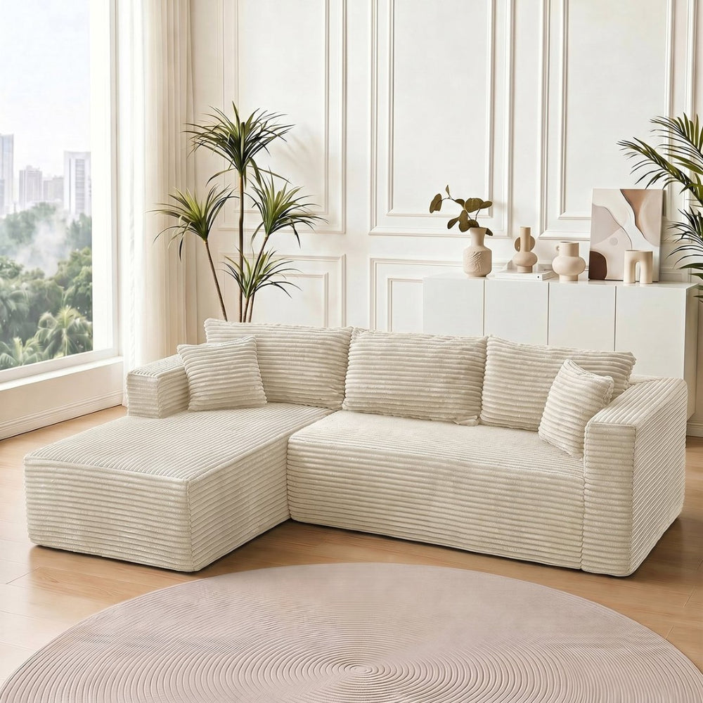 English Elm 105 Inch Modular Sectional Sofa Corduroy Cloud Cushion L Shape Lounger Living Room W3728S00027