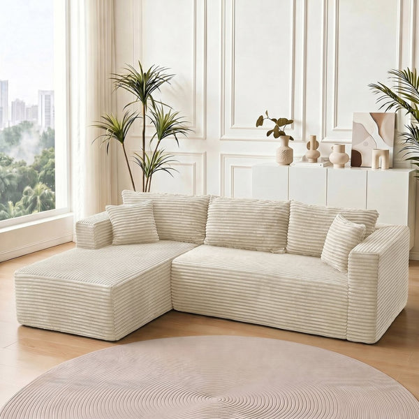 English Elm 105 Inch Modular Sectional Sofa Corduroy Cloud Cushion L Shape Lounger Living Room W3728S00027