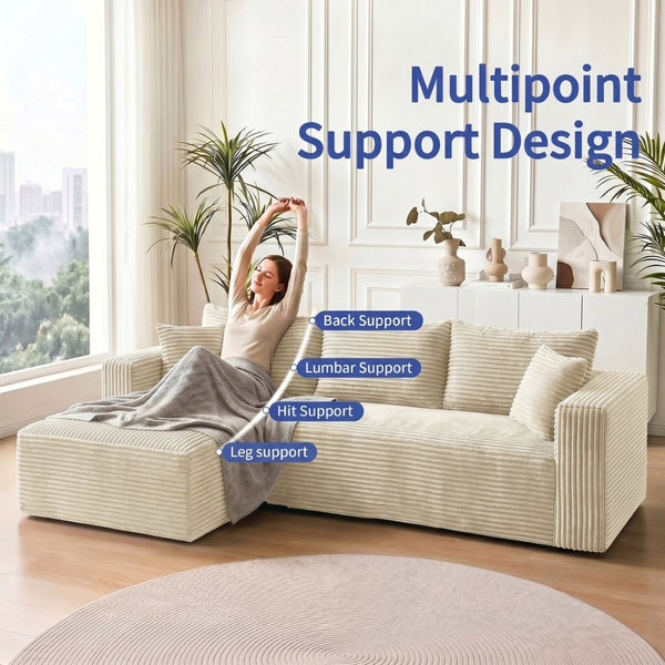 English Elm 105 Inch Modular Sectional Sofa Corduroy Cloud Cushion L Shape Lounger Living Room W3728S00027