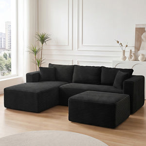 English Elm 105 Inch Modular Corduroy Sectional Sofa with Chaise Ottoman and Storage Pocket Black - B W3728S00028