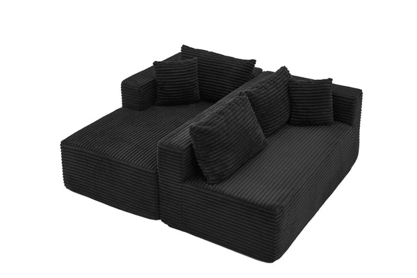 English Elm 105 Inch Modular Corduroy Sectional Sofa with Chaise Ottoman and Storage Pocket Black - B W3728S00028