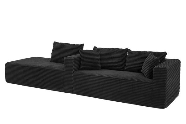 English Elm 105 Inch Modular Corduroy Sectional Sofa with Chaise Ottoman and Storage Pocket Black - B W3728S00028