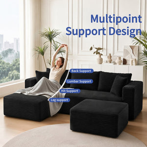 English Elm 105 Inch Modular Corduroy Sectional Sofa with Chaise Ottoman and Storage Pocket Black - B W3728S00028