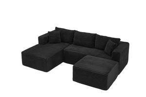 English Elm 105 Inch Modular Corduroy Sectional Sofa with Chaise Ottoman and Storage Pocket Black - B W3728S00028