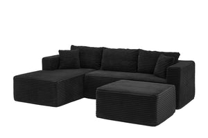 English Elm 105 Inch Modular Corduroy Sectional Sofa with Chaise Ottoman and Storage Pocket Black - B W3728S00028