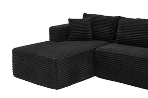 English Elm 105 Inch Modular Corduroy Sectional Sofa with Chaise Ottoman and Storage Pocket Black - B W3728S00028