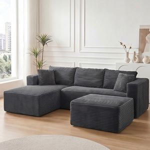English Elm 105 Inch Modular Corduroy Sectional Sofa with Chaise Ottoman and Storage Pocket Grey - B W3728S00029