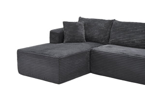 English Elm 105 Inch Modular Corduroy Sectional Sofa with Chaise Ottoman and Storage Pocket Grey - B W3728S00029
