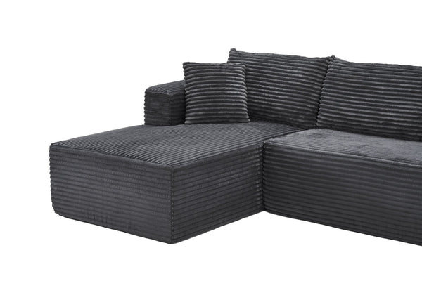 English Elm 105 Inch Modular Corduroy Sectional Sofa with Chaise Ottoman and Storage Pocket Grey - B W3728S00029