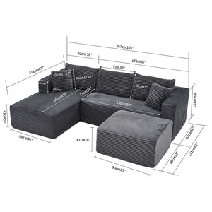 English Elm 105 Inch Modular Corduroy Sectional Sofa with Chaise Ottoman and Storage Pocket Grey - B W3728S00029