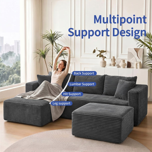 English Elm 105 Inch Modular Corduroy Sectional Sofa with Chaise Ottoman and Storage Pocket Grey - B W3728S00029