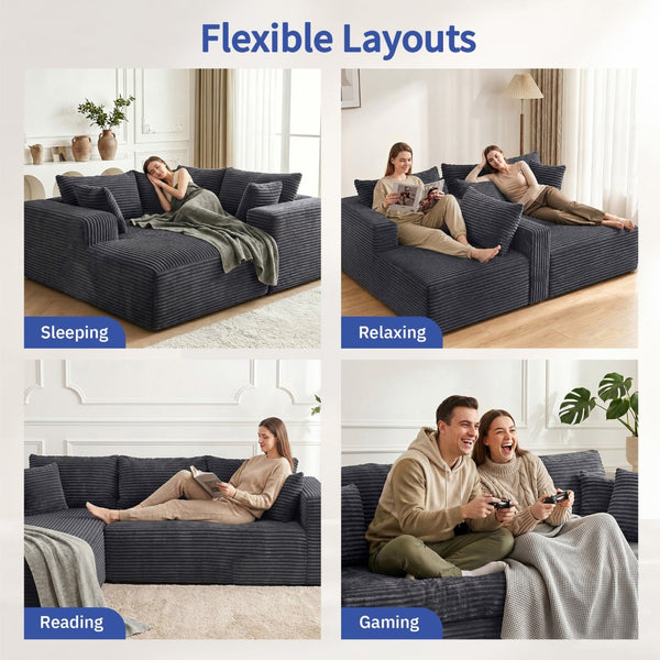 English Elm 105 Inch Modular Corduroy Sectional Sofa with Chaise Ottoman and Storage Pocket Grey - B W3728S00029