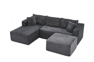 English Elm 105 Inch Modular Corduroy Sectional Sofa with Chaise Ottoman and Storage Pocket Grey - B W3728S00029