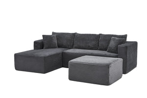 English Elm 105 Inch Modular Corduroy Sectional Sofa with Chaise Ottoman and Storage Pocket Grey - B W3728S00029