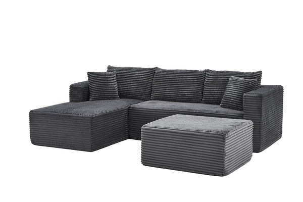 English Elm 105 Inch Modular Corduroy Sectional Sofa with Chaise Ottoman and Storage Pocket Grey - B W3728S00029