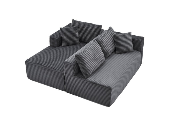 English Elm 105 Inch Modular Corduroy Sectional Sofa with Chaise Ottoman and Storage Pocket Grey - B W3728S00029