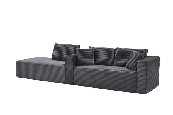English Elm 105 Inch Modular Corduroy Sectional Sofa with Chaise Ottoman and Storage Pocket Grey - B W3728S00029