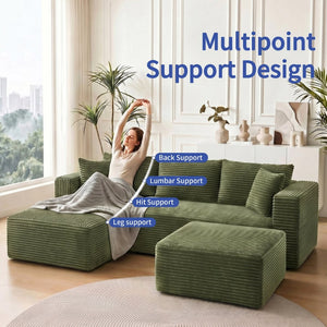 English Elm 105 Inch Modular Corduroy Sectional Sofa with Chaise Ottoman and Storage Pocket Green - B W3728S00030