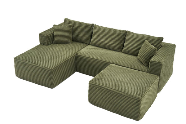 English Elm 105 Inch Modular Corduroy Sectional Sofa with Chaise Ottoman and Storage Pocket Green - B W3728S00030