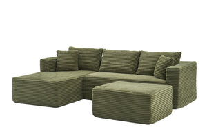 English Elm 105 Inch Modular Corduroy Sectional Sofa with Chaise Ottoman and Storage Pocket Green - B W3728S00030