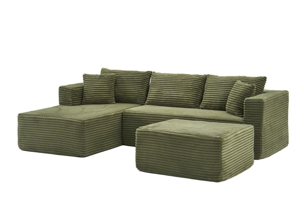 English Elm 105 Inch Modular Corduroy Sectional Sofa with Chaise Ottoman and Storage Pocket Green - B W3728S00030