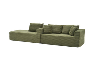 English Elm 105 Inch Modular Corduroy Sectional Sofa with Chaise Ottoman and Storage Pocket Green - B W3728S00030