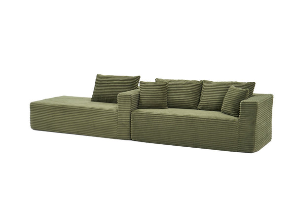English Elm 105 Inch Modular Corduroy Sectional Sofa with Chaise Ottoman and Storage Pocket Green - B W3728S00030