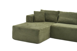 English Elm 105 Inch Modular Corduroy Sectional Sofa with Chaise Ottoman and Storage Pocket Green - B W3728S00030